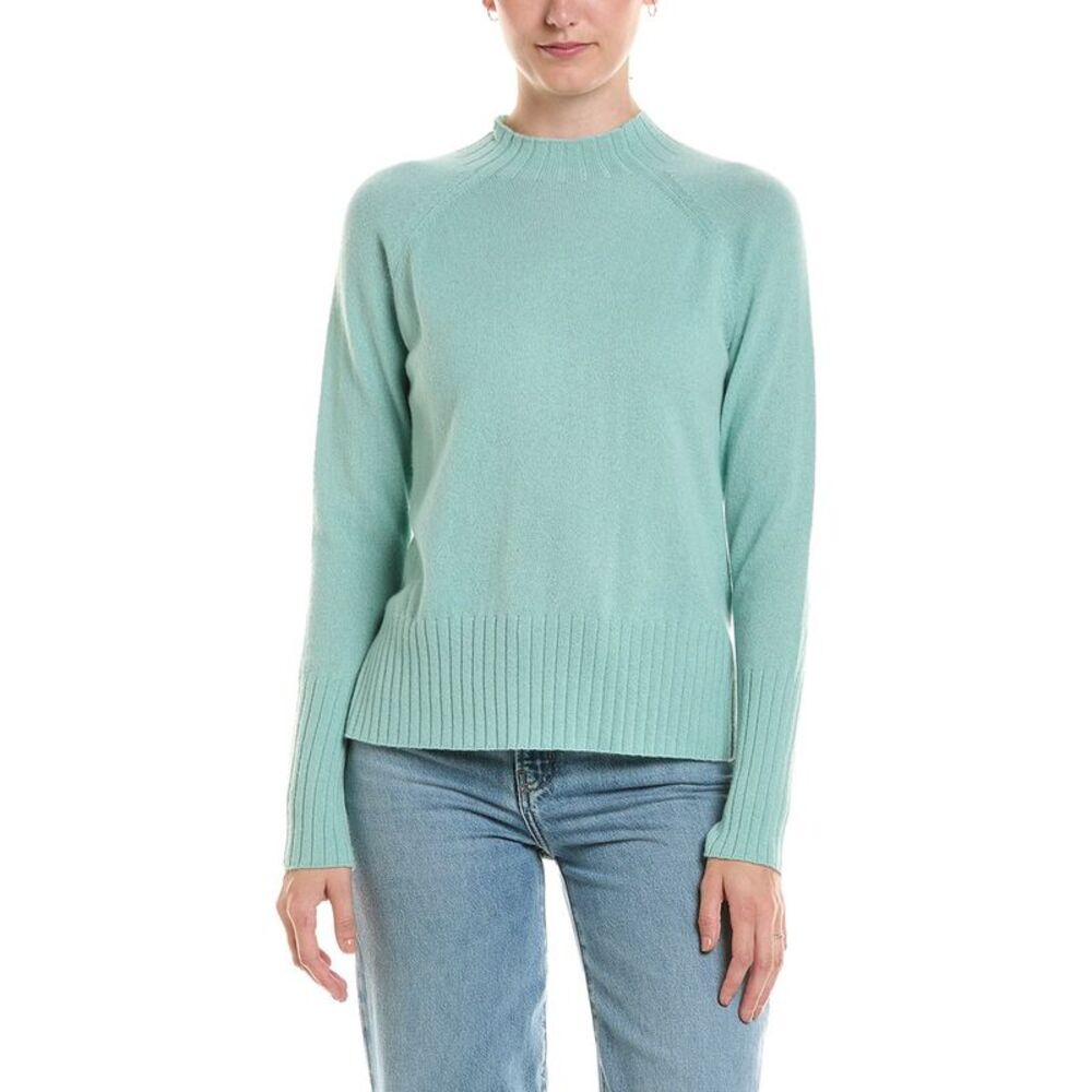 Forte Cashmere Womens  Hi Low Rib Trim Funnel Neck 100% Cashmere Sweater
